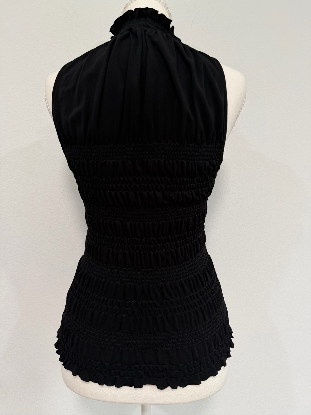 FRAME Smocked Knit Halter Top Black Sleeveless Mock Neck Size Small - Picture 5 of 6